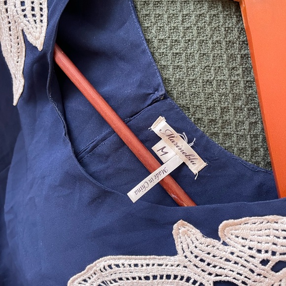 Navy Blue Blouse with White Shoulder Embroidery - Picture 7 of 7